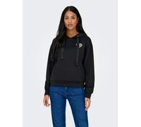 Kapuzensweatshirt ONLY "ONLALINA LIFE L/S PRINT HOOD SWT", Damen, Gr. S, schwarz print:wild, Sweatware, Obermaterial: 93% Polyester, 7% Elasthan, bedruckt, regular fit, Rippbündchen, Sweatshirts (6495