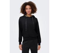 Kapuzensweatshirt ONLY "ONLALINA LIFE LEO DETAIL HOOD BOX SWT", Damen, Gr. L, schwarz detail:schwarz strings, jose leo hood lining, Sweatware, Obermaterial: 93% Polyester, 7% Elasthan, unifarben, regu