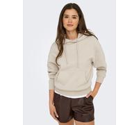 Kapuzensweatshirt ONLY "ONLBEST L/S HOOD SWT NOOS", Damen, Gr. M, grau (pumice stone), Sweatware, Obermaterial: 65% Polyester, 35% Baumwolle, unifarben, modisch, regular fit, Langarm Rippbündchen, Swe