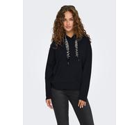 Kapuzensweatshirt ONLY "ONLFANCY L/S HOOD STRING SWT", Damen, Gr. S, schwarz (schwarz detail:pearl strings), Sweatware, Obermaterial: 60% Polyester, 40% Viskose, unifarben, regular fit, Sweatshirts Ka