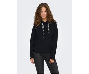 Kapuzensweatshirt ONLY "ONLFANCY L/S HOOD STRING SWT", Damen, Gr. XS, schwarz (schwarz detail:pearl strings), Sweatware, Obermaterial: 60% Polyester, 40% Viskose, unifarben, regular fit, Sweatshirts K