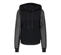 Kapuzensweatshirt ONLY "ONLKELLY L/S LACE HOODIE CS JRS", Damen, Gr. XL, schwarz, Sweatware, Obermaterial: 60% Baumwolle, 40% Polyester, unifarben, regular fit normal, Rundhals, Sweatshirts, Baumwollm