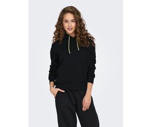 Kapuzensweatshirt ONLY "ONLNOLI L/S HEART HOOD SWT NOOS", Damen, Gr. M, schwarz detail:gold strings, heart emb, Sweatware, Obermaterial: 60% Baumwolle, 40% Polyester, unifarben, regular fit normal, Ru