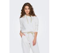 Kapuzensweatshirt ONLY "ONLNOLI L/S HEART HOOD SWT NOOS", Damen, Gr. XS, weiß (cloud dancer detail:gold strings, heart emb), Sweatware, Obermaterial: 60% Baumwolle, 40% Polyester, unifarben, regular f