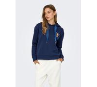 Kapuzensweatshirt ONLY "ONLRICKY L/S HOOD BOX SWT", Damen, Gr. M, blau (naval academy print:love, naval academy sateen strings), Sweatware, Obermaterial: 50% Baumwolle, 50% Polyester, bedruckt, regula
