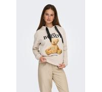 Kapuzensweatshirt ONLY "ONLRICKY L/S HOOD BOX SWT", Damen, Gr. XS, pumice stone print:buddy, schwarz sateen strings, Sweatware, Obermaterial: 50% Baumwolle, 50% Polyester, bedruckt, regular fit, Rundh