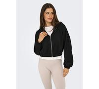 Kapuzensweatshirt ONLY "ONLSCARLETT LS ELASTIC ZIP HOOD SWT NOOS", Damen, Gr. S, schwarz, Sweatware, Obermaterial: 60% Polyester, 40% Viskose, unifarben, regular fit normal, Rundhals, elastischer Bund