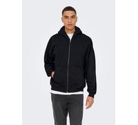 Kapuzensweatshirt ONLY & SONS "ONSTURNER LIFE VTG ZIP HOODIE SWEAT", Herren, Gr. M, schwarz, angeraute Sweatware, Obermaterial: 75% Baumwolle, 25% Polyester, unifarben, loose fit normal, Rippbündchen,