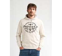Kapuzensweatshirt PETROL INDUSTRIES, Herren, Gr. S, beige (antique weiß melee), Sweatware, Obermaterial: 70% Baumwolle, 30% Polyester, bedruckt, regular fit hüftlang, ohne Ausschnitt, angesetztes Bünd