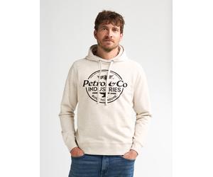 Kapuzensweatshirt PETROL INDUSTRIES, Herren, Gr. XL, beige (antique weiß melee), Sweatware, Obermaterial: 70% Baumwolle, 30% Polyester, bedruckt, regular fit hüftlang, ohne Ausschnitt, angesetztes Bün