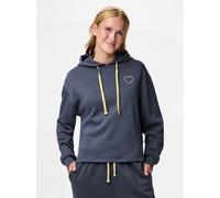 Kapuzensweatshirt PIECES "PCCHILLI LS HEART HOODIE NOOS BC", Damen, Gr. M, ombre blau detail:gold heart, Sweatware, Obermaterial: 50% Baumwolle, 50% Polyester, unifarben, regular fit hüftlang, ohne Au