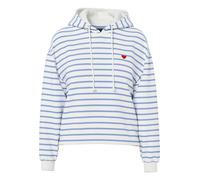 Kapuzensweatshirt PIECES "PCCHILLI LS HOODIE STRIPES EMB NOOS BC", Damen, Gr. L, weiß (cloud dancer stripes:hydrangea, heart emb), Sweatware, Obermaterial: 50% Baumwolle, 50% Polyester, gestreift, reg