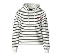 Kapuzensweatshirt PIECES "PCCHILLI LS HOODIE STRIPES EMB NOOS BC", Damen, Gr. L, weiß (cloud dancer stripes:schwarz, heart emb), Sweatware, Obermaterial: 50% Baumwolle, 50% Polyester, bedruckt, gestre