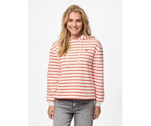 Kapuzensweatshirt PIECES "PCCHILLI LS HOODIE STRIPES EMB NOOS BC", Damen, Gr. M, weiß (cloud dancer stripes:tangerine tango, heart emb), Sweatware, Obermaterial: 50% Baumwolle, 50% Polyester, bedruckt