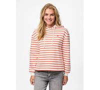 Kapuzensweatshirt PIECES "PCCHILLI LS HOODIE STRIPES EMB NOOS BC", Damen, Gr. XS, weiß (cloud dancer stripes:tangerine tango, heart emb), Sweatware, Obermaterial: 50% Baumwolle, 50% Polyester, bedruck