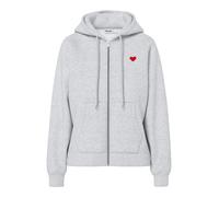 Kapuzensweatshirt PIECES "PCCHILLI LS ZIP HOODIE NOOS BC", Damen, Gr. L, grau (light grau melange detail:rot heart emb), Sweatware, Obermaterial: 50% Baumwolle, 50% Polyester, bestickt, unifarben, reg