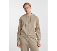 Kapuzensweatshirt PIECES "PCCHILLI LS ZIP HOODIE NOOS BC", Damen, Gr. L (40), weiß (weiß pepper), Sweatware, Obermaterial: 50% Baumwolle, 50% Polyester, unifarben, casual, regular fit normal, ohne Aus