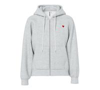 Kapuzensweatshirt PIECES "PCCHILLI LS ZIP HOODIE NOOS BC", Damen, Gr. S, light grau melange detail:rot heart emb, Sweatware, Obermaterial: 50% Baumwolle, 50% Polyester, bestickt, unifarben, regular fi