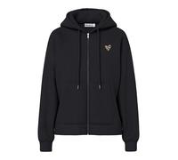 Kapuzensweatshirt PIECES "PCCHILLI LS ZIP HOODIE NOOS BC", Damen, Gr. S, schwarz detail:leo heart emb, Sweatware, Obermaterial: 50% Baumwolle, 50% Polyester, bestickt, unifarben, regular fit normal, o