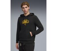 Kapuzensweatshirt PUMA "BVB FTBLCULTURE HOODIE", Herren, Gr. L, puma schwarz, faster gelb, Sweatware, Obermaterial: 68% Baumwolle, 32% Polyester, gemustert, regular fit normal, angesetztes Bündchen, S