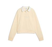 Kapuzensweatshirt PUMA "CLASS RELAXED LONGSLEEVE POLO FL", Damen, Gr. L, buttercream, Fleece, Obermaterial: 68% Baumwolle, 32% Polyester, unifarben, relaxed fit normal, Rundhals, angesetztes Bündchen,