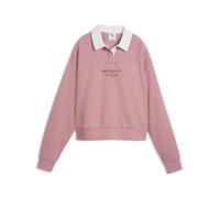 Kapuzensweatshirt PUMA "CLASS RELAXED LONGSLEEVE POLO FL", Damen, Gr. L, dusky rosewood, Fleece, Obermaterial: 68% Baumwolle, 32% Polyester, unifarben, relaxed fit normal, Rundhals, angesetztes Bündch