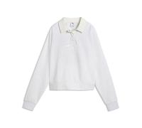 Kapuzensweatshirt PUMA "CLASS RELAXED LONGSLEEVE POLO FL", Damen, Gr. L, weiß glow heather, Fleece, Obermaterial: 68% Baumwolle, 32% Polyester, unifarben, relaxed fit normal, Rundhals, angesetztes Bün