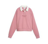 Kapuzensweatshirt PUMA "CLASS RELAXED LONGSLEEVE POLO FL", Damen, Gr. S, dusky rosewood, Fleece, Obermaterial: 68% Baumwolle, 32% Polyester, unifarben, relaxed fit normal, Rundhals, angesetztes Bündch