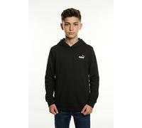 Kapuzensweatshirt PUMA "ESS 2 COLOR SMALL NO 1 LOGO HOODIE FL B", Jungen, Gr. 164, puma schwarz, rotflash, Fleece, Obermaterial: 66% Baumwolle, 34% Polyester, bedruckt, regular fit normal, angesetztes