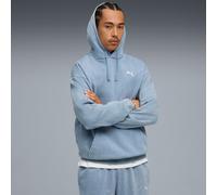 Kapuzensweatshirt PUMA "ESS ELEVATED RELAXED WASH HOODIE FL", Gr. XL, blau (cool blau), Fleece, Obermaterial: 66% Baumwolle, 34% Polyester, bedruckt, relaxed fit normal, angesetztes Bündchen, Sweatshi