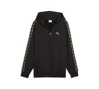 Kapuzensweatshirt PUMA "ESS ELEVATED TAPE RELAXED FULL-ZIP HOODIE FL", Herren, Gr. L, schwarz (puma schwarz), Fleece, Obermaterial: 66% Baumwolle, 34% Polyester, bedruckt, relaxed fit normal, angesetz