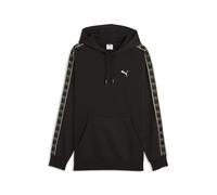 Kapuzensweatshirt PUMA "ESS ELEVATED TAPE RELAXED HOODIE FL", Herren, Gr. L, schwarz (puma schwarz), Fleece, Obermaterial: 66% Baumwolle, 34% Polyester, bedruckt, relaxed fit normal, angesetztes Bündc