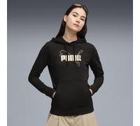 Kapuzensweatshirt PUMA "ESS LOGO LAB METALLIC HOODIE TR", Damen, Gr. M, schwarz (puma schwarz), Sweatware, Obermaterial: 68% Baumwolle, 32% Polyester, bedruckt, regular fit normal, angesetztes Bündche