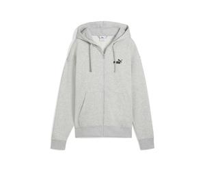 Kapuzensweatshirt PUMA "ESS SMALL NO. 1 LOGO COMFORT FULL-ZIP HOODIE FL", Damen, Gr. S, grau (light gray heather), Fleece, Obermaterial: 66% Baumwolle, 34% Polyester, unifarben, comfort fit normal, Sw