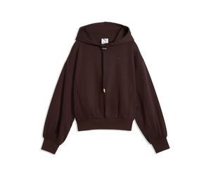 Kapuzensweatshirt PUMA "HER RELAXED HOODIE FL", Damen, Gr. S, chocolate fondue, Fleece, Obermaterial: 68% Baumwolle, 32% Polyester, unifarben, relaxed fit normal, angesetztes Bündchen, Sweatshirts, mi