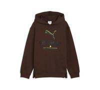 Kapuzensweatshirt PUMA "STREET RELAXED HOODIE FL B", Jungen, Gr. 140, braun (chocolate fondue), Fleece, Obermaterial: 66% Baumwolle, 34% Polyester, bedruckt, relaxed fit normal, angesetztes Bündchen, 