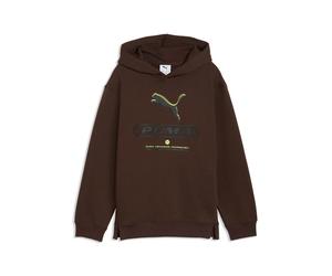 Kapuzensweatshirt PUMA "STREET RELAXED HOODIE FL B", Jungen, Gr. 176, braun (chocolate fondue), Fleece, Obermaterial: 66% Baumwolle, 34% Polyester, bedruckt, relaxed fit normal, angesetztes Bündchen, 