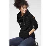 Kapuzensweatshirt RAGWEAR "GRIPY BUTTON CHEVRON O", Damen, Gr. S, schwarz (schwarz 1010), Sweatware, Obermaterial: 70% Baumwolle, 30% Polyester, bedruckt, gemustert, kontrastfarbene Details, mehrfarbi
