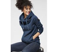 Kapuzensweatshirt RAGWEAR "GRIPY BUTTON O", Damen, Gr. XS, blau, Sweatware, Obermaterial: 70% Baumwolle, 30% Polyester, kontrastfarbene Details, meliert, figurbetont hüftlang, Rundhals, Rippbündchen, 