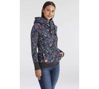 Kapuzensweatshirt RAGWEAR "GRIPY FLOWERS O", Damen, Gr. XL, schwarz, Sweatware, Obermaterial: 70% Baumwolle, 30% Polyester, bedruckt, geblümt, gemustert, kontrastfarbene Details, mehrfarbig, figurumsp