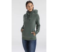 Kapuzensweatshirt RAGWEAR "GRIPYBUTTON", Damen, Gr. 3XL, grün (pine grün), Sweatware, Obermaterial: 70% Baumwolle, 30% Polyester, kontrastfarbene Details, unifarben, figurbetont hüftbedeckend, Rundhal