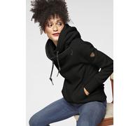Kapuzensweatshirt RAGWEAR "GRIPYBUTTON", Damen, Gr. XS, schwarz, Sweatware, Obermaterial: 70% Baumwolle, 30% Polyester, kontrastfarbene Details, unifarben, figurbetont hüftbedeckend, Rundhals, Rippbün