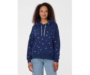 Kapuzensweatshirt RAGWEAR "PIRITA HEARTS", Damen, Gr. M, night blau, Sweatware, Obermaterial: 70% Baumwolle, 30% Polyester, bedruckt, normal, Rundhals, Sweatshirts, mit seitlichen Eingrifftaschen und