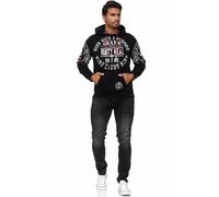 Kapuzensweatshirt RUSTY NEAL, Herren, Gr. S, schwarz-weiß (schwarz, weiß), 70% Baumwolle, 30% Polyester, bedruckt, meliert, normal, ohne Ausschnitt, Sweatshirts, mit coolen Markenprints (74279409-S) s