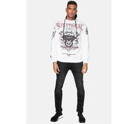 Kapuzensweatshirt RUSTY NEAL "Rusty Neal Sweater", Herren, Gr. XXL, weiß, 70% Baumwolle, 30% Polyester, bedruckt, mehrfarbig, normal, ohne Ausschnitt, Sweatshirts, mit rockigem Print (36135813-XXL) we