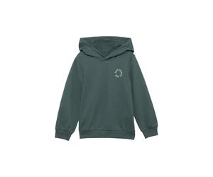 Kapuzensweatshirt S.OLIVER JUNIOR, Jungen, Gr. 104/110, grün (grau, grün), Sweatware, Obermaterial: 100% Polyamid, unifarben, bequem hüftbedeckend, Rundhals, Bündchen, Sweatshirts, mit Logo-Print (563