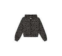 Kapuzensweatshirt S.OLIVER JUNIOR, Mädchen, Gr. 134/140, schwarz (grau, schwarz), Sweatware, Obermaterial: 90% Baumwolle, 10% Polyester, animal-print, bedruckt, oversize taillenbedeckt, ohne Ausschnit