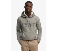 Kapuzensweatshirt SUPERDRY "1954 COMPANY RELAXED HOOD", Herren, Gr. XL, grau (schwarz vintage grau marl), angeraute Sweatware, Obermaterial: 60% Baumwolle, 40% Polyester, bedruckt, meliert, relaxed fi