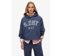 Kapuzensweatshirt SUPERDRY "ATH ESS RELAXED HOOD", Damen, Gr. L, blau (mariner navy), Sweatware, Obermaterial: 100% Baumwolle, bedruckt, oversize, Rundhals, Rippbündchen, Sweatshirts Kapuzensweatshirt