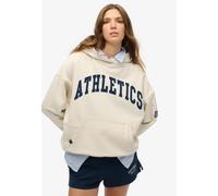 Kapuzensweatshirt SUPERDRY "ATH ESS RELAXED HOOD", Damen, Gr. S, beige (desert bone sanftes weiß), Sweatware, Obermaterial: 100% Baumwolle, bedruckt, oversize, Rundhals, Rippbündchen, Sweatshirts (303